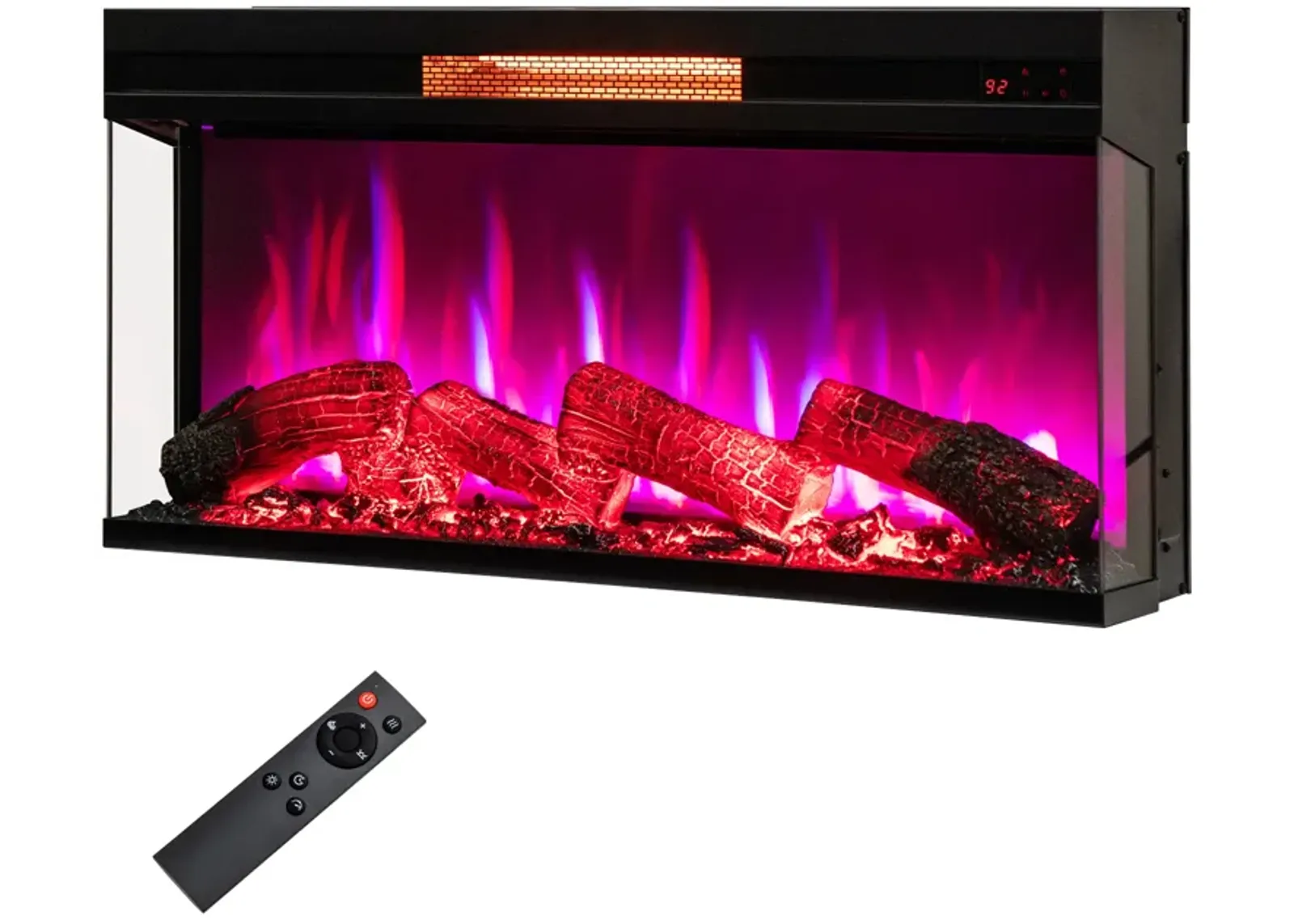 36-Inch 3-Sided Electric Fireplace, 1500W with 7-Color Flame for Stunning Ambiance