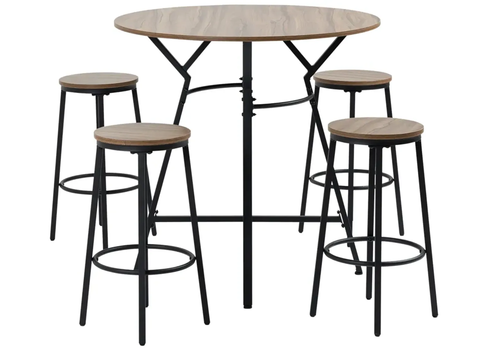 HOMCOM Industrial 5-Piece Bar Table and Chairs Set, Space Saving Dining Table with 4 Stools for Pub and Kitchen, Black & Brown