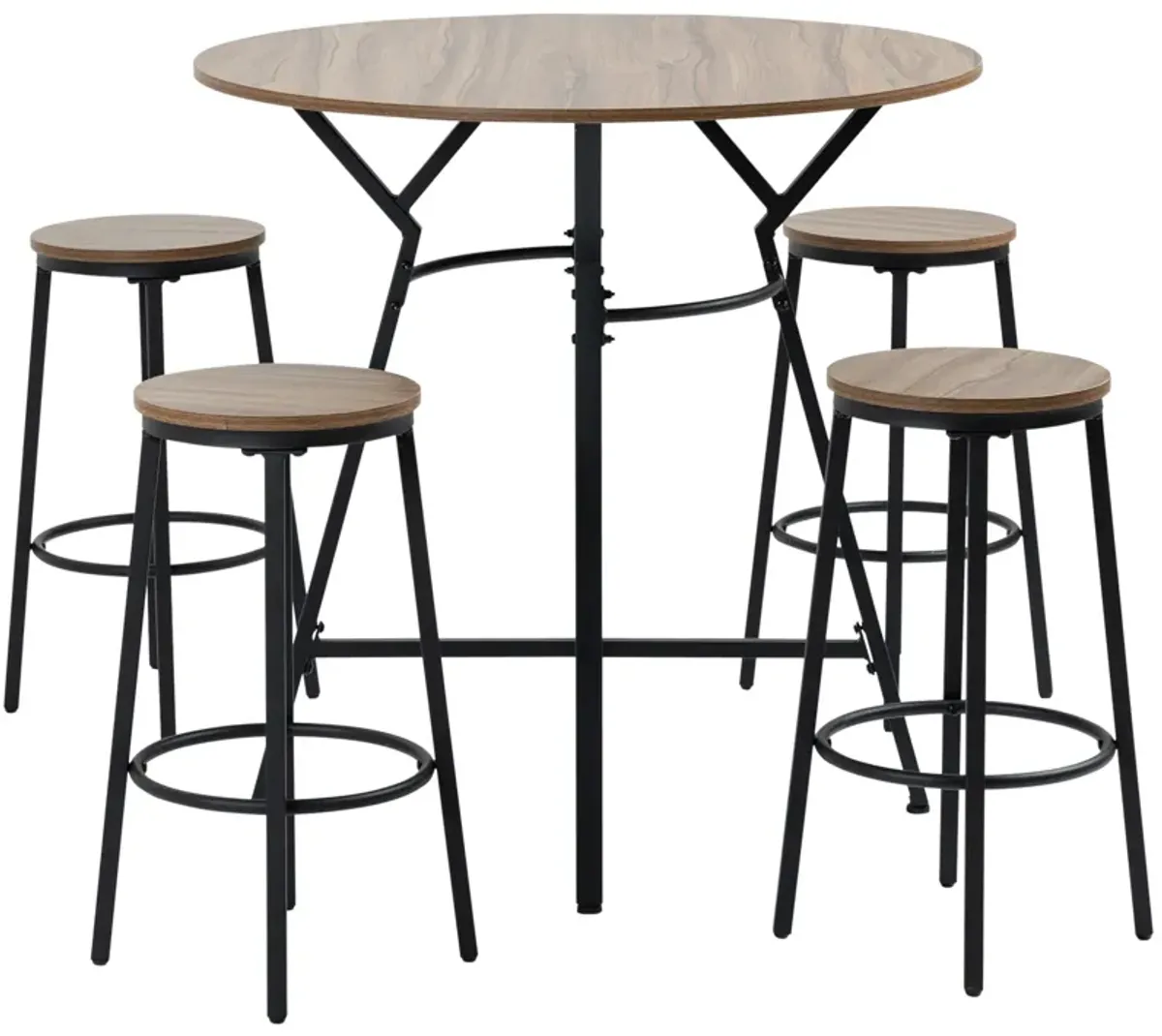 HOMCOM Industrial 5-Piece Bar Table and Chairs Set, Space Saving Dining Table with 4 Stools for Pub and Kitchen, Black & Brown