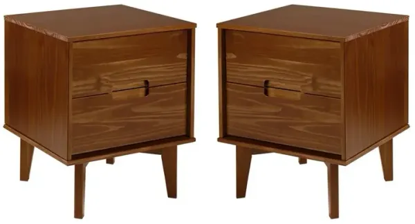 Walker Edison Sloane 2-Piece 2 Drawer Groove Handle Wood Nightstand Set - Walnut