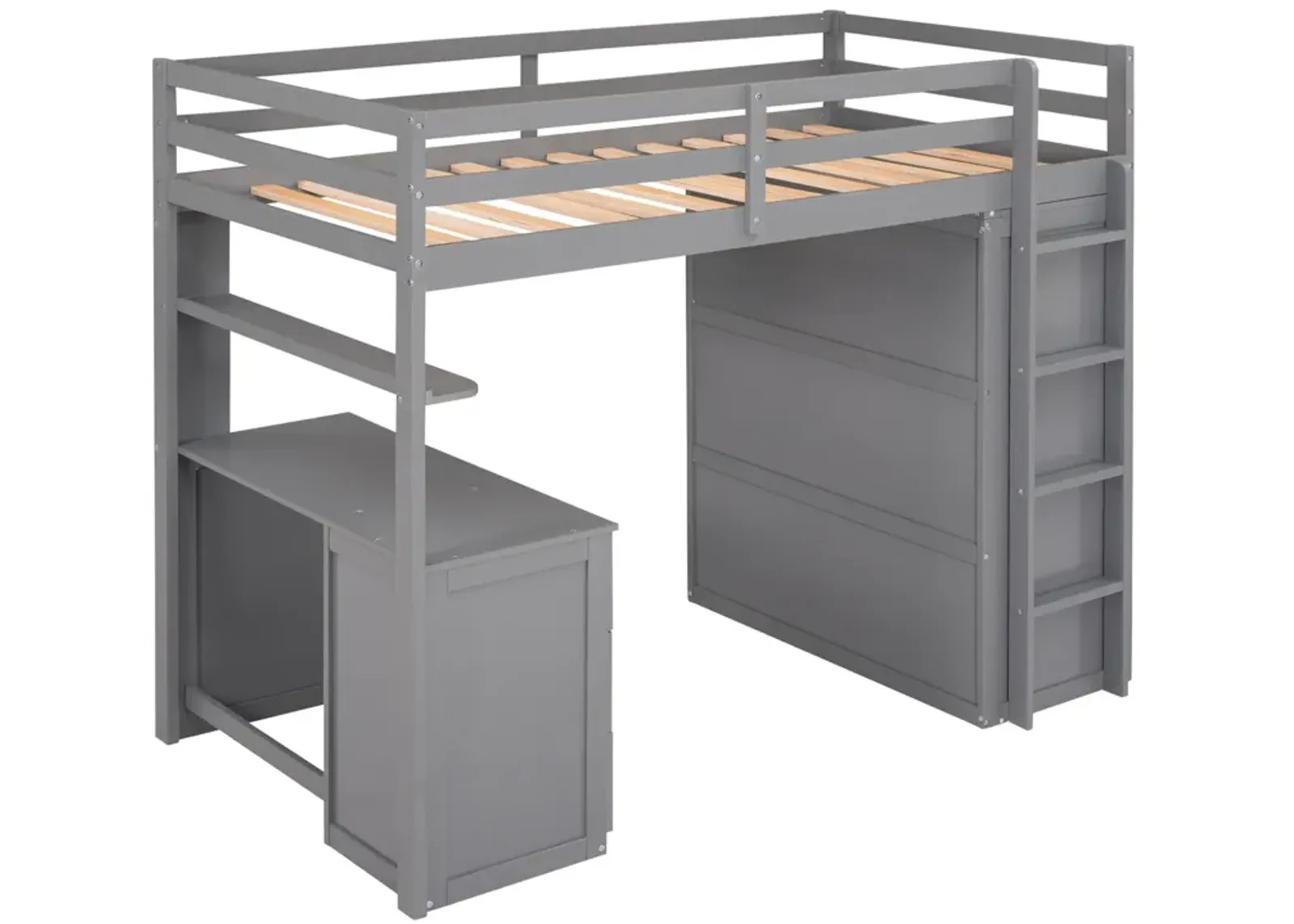 Twin Size Loft Bed With Drawers, Desk, And Wardrobe