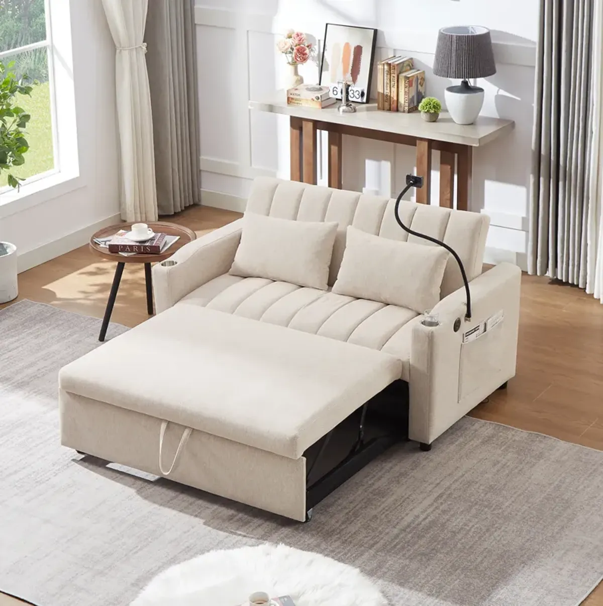 Merax Convertible Sofa Bed Loveseat with 3 USB Ports