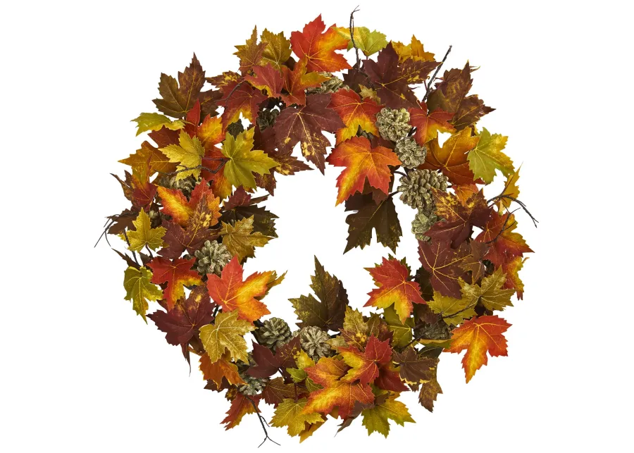 HomPlanti 24" Maple Pine Cone Wreath