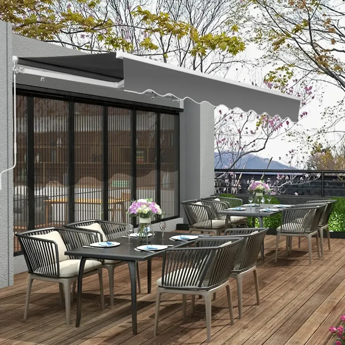 Retractable Awning with Aluminum Alloy Bracket and Polyester Cloth for Patio