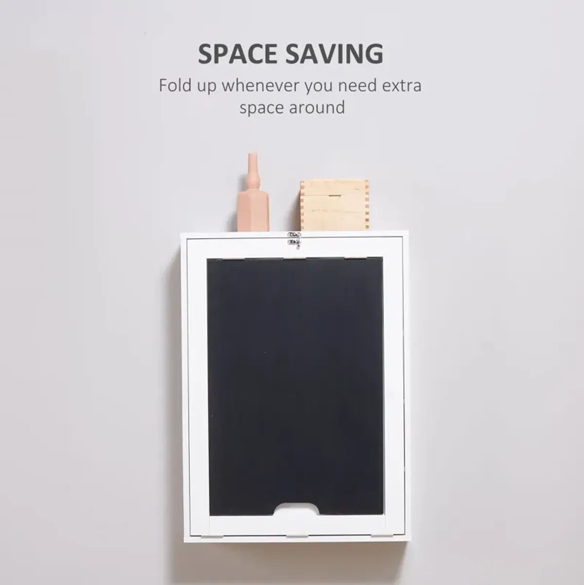 White Space Saver: Folding Wall Desk with Blackboard and Shelves