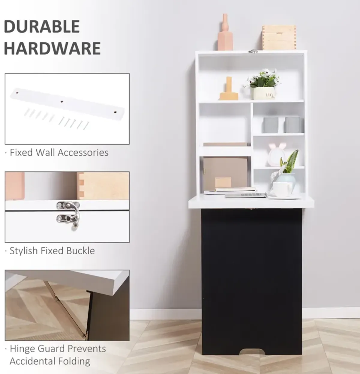 White Space Saver: Folding Wall Desk with Blackboard and Shelves