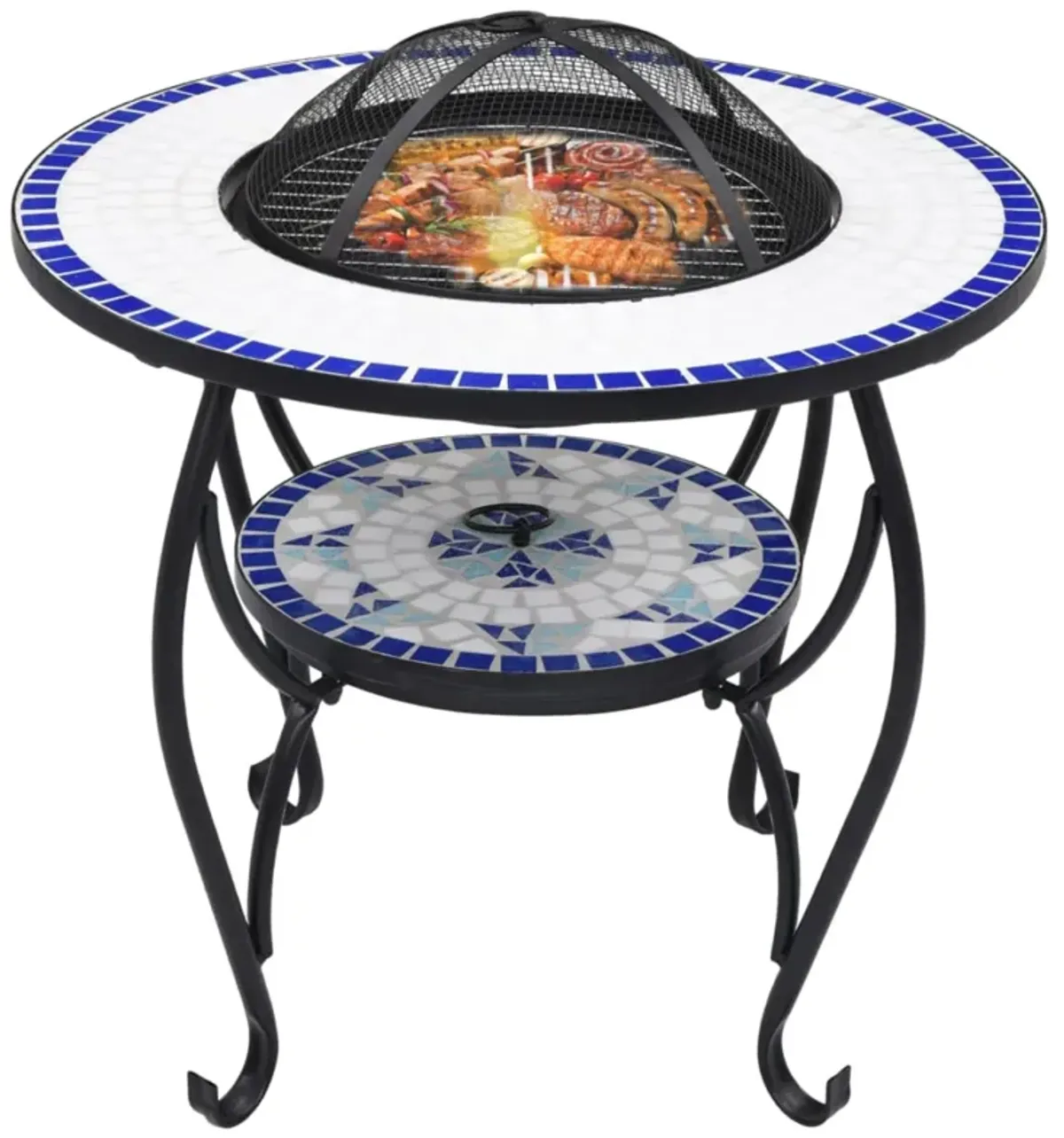 vidaXL Mosaic Fire Pit Table Blue and White 26.8" Ceramic