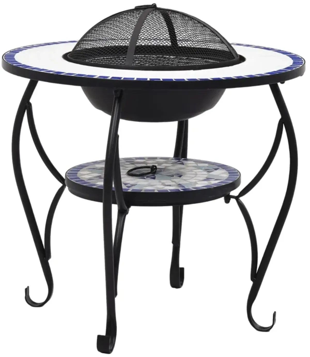 vidaXL Mosaic Fire Pit Table Blue and White 26.8" Ceramic