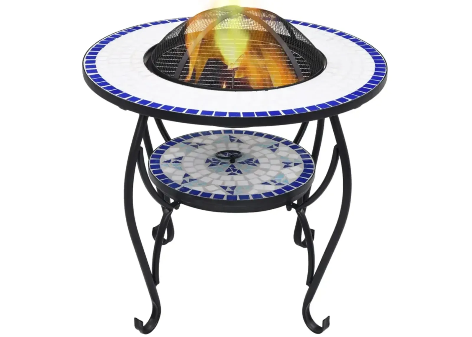 vidaXL Mosaic Fire Pit Table Blue and White 26.8" Ceramic