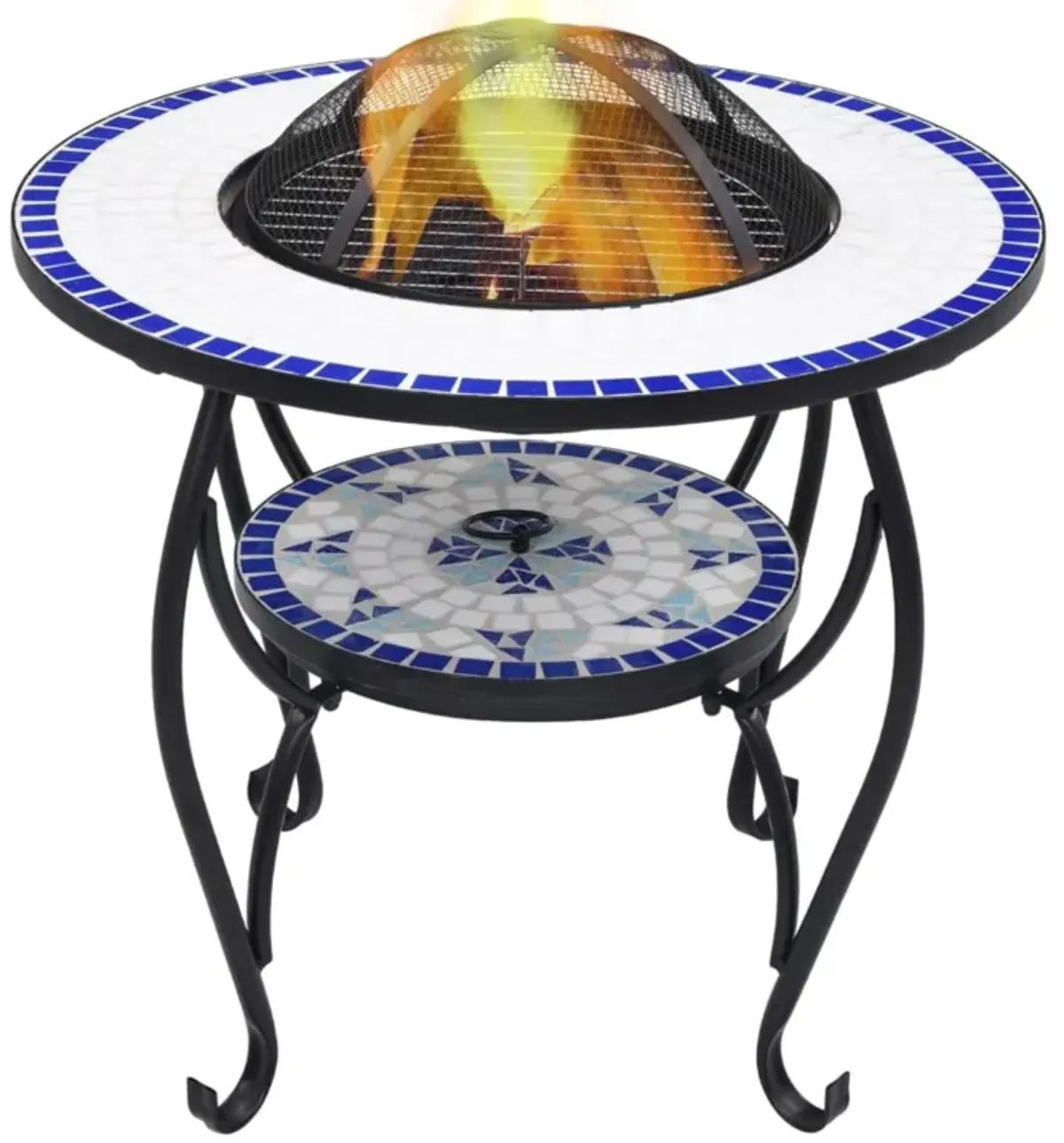 vidaXL Mosaic Fire Pit Table Blue and White 26.8" Ceramic