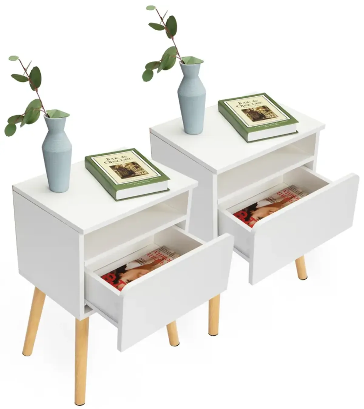 Jaxpety Simple Single Drawer Nightstand Two Fitted White