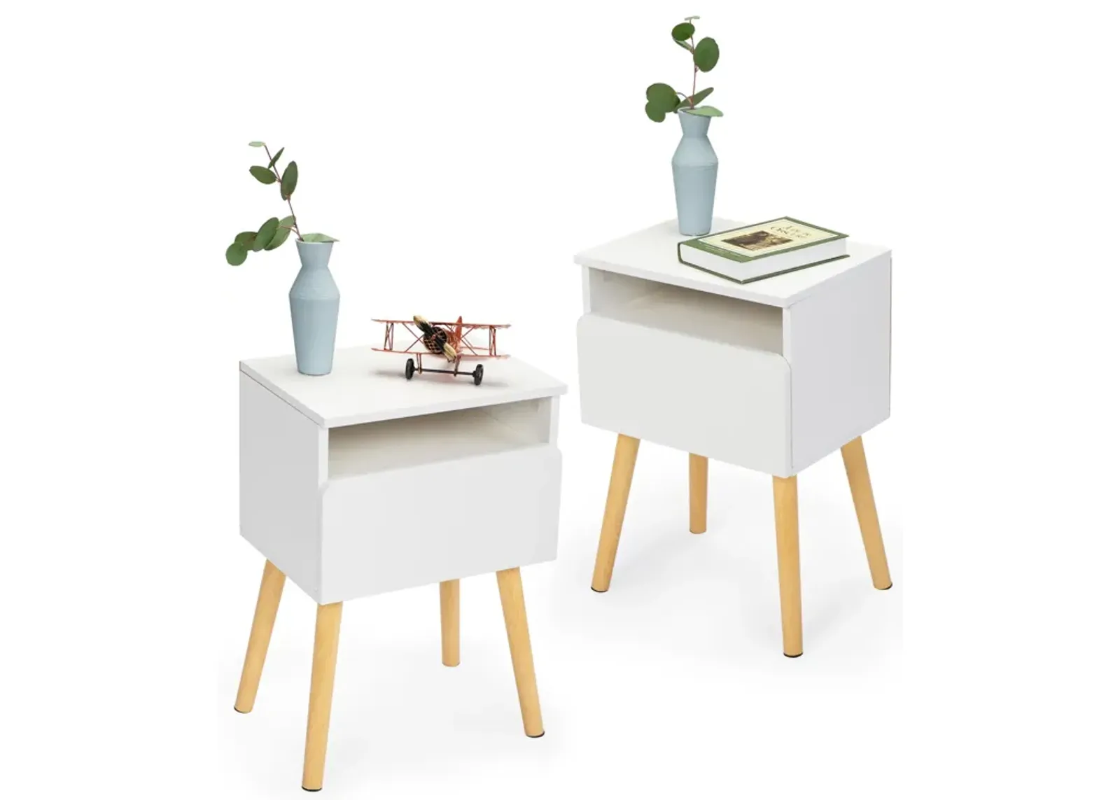 Jaxpety Simple Single Drawer Nightstand Two Fitted White