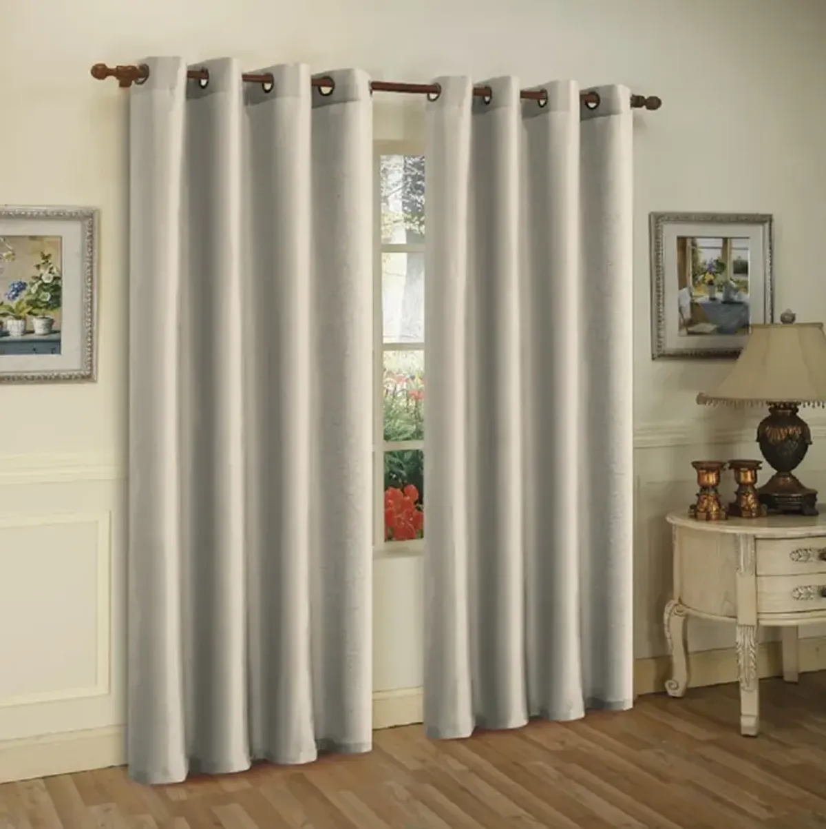 J&V TEXTILES Solid Grommet Faux Silk Window Curtain Drapes Treatment in 84" Length- Set of 2