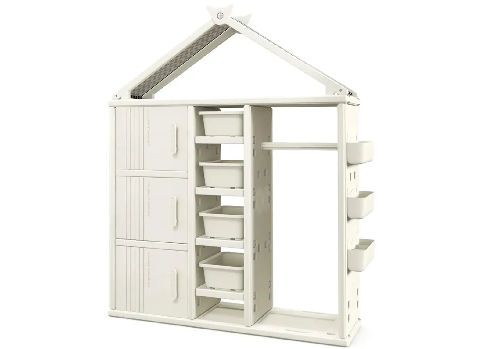 Kids Costume Storage Closet with Storage Bins and Shelves and Side Baskets for Kids Room