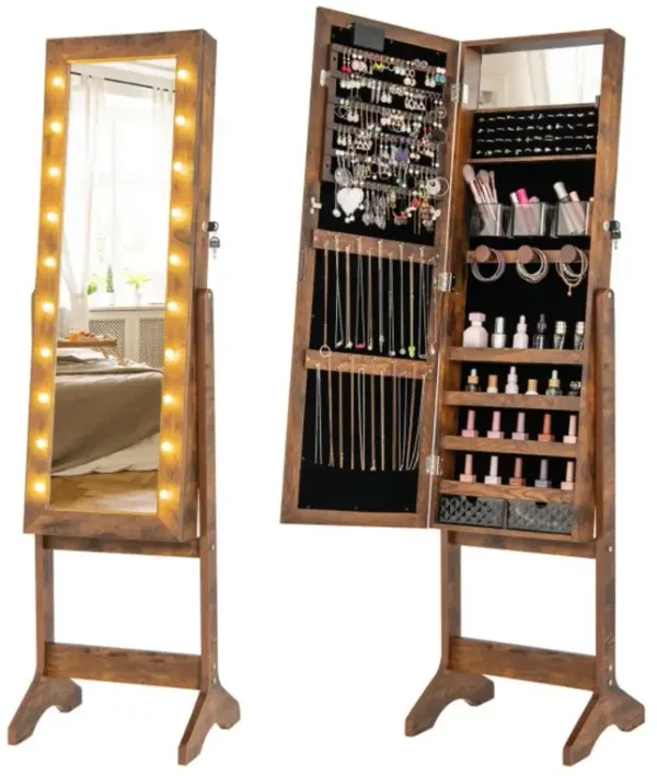 Hivvago Mirror Jewelry Cabinet with 20 Warm Lights and 4 Tilt Angles