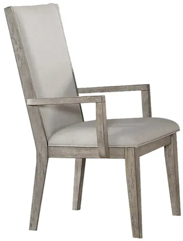 Wooden Arm Chairs with Fabric Padded Seat and High Backrest, Gray, Set of Two-Benzara