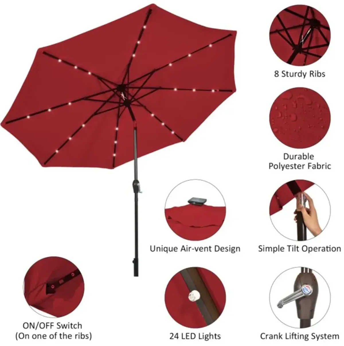 Hivvago 10 Feet Outdoor Patio Umbrella with Bright Solar LED Lights