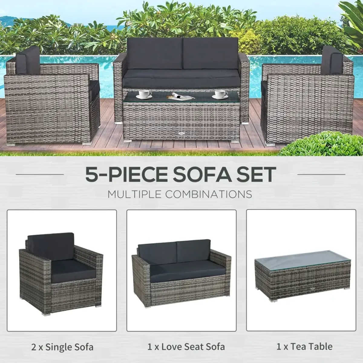 Gray Outdoor Seating: 4-Piece Resin Wicker Set with Glass Table