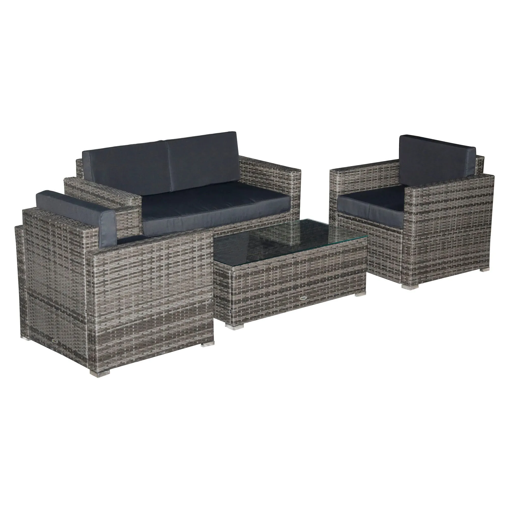 Gray Outdoor Seating: 4-Piece Resin Wicker Set with Glass Table