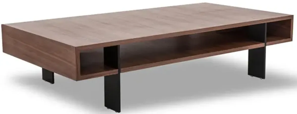 13 Walnut Veneer And Aluminum Coffee Table