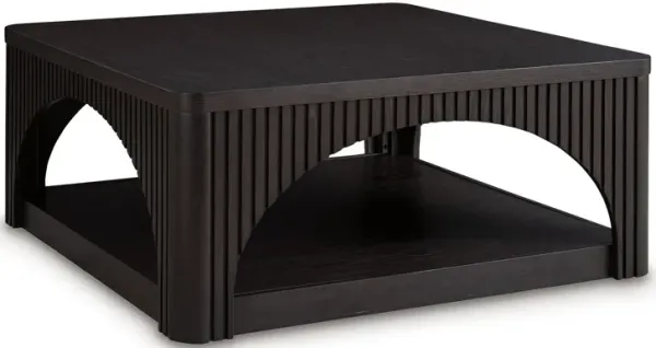 Yini Square Cocktail Coffee Table, Caster Wheels, 38 Inch Black Wood - Benzara
