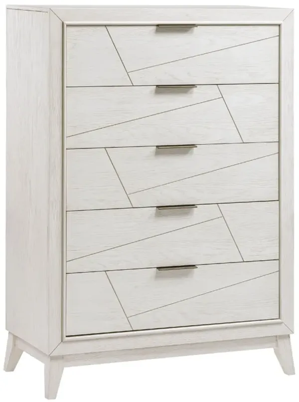 Zine Tall Dresser Chest, 5 Drawers, Antique White, Flat Black Handles - Benzara