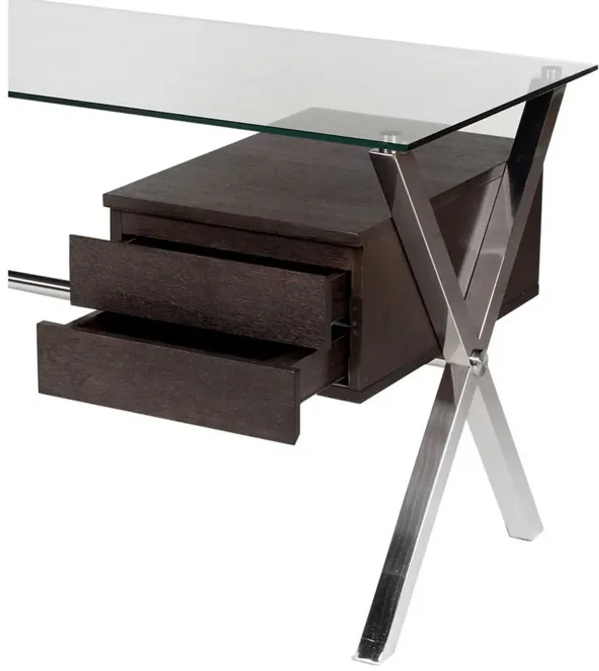 Tia 51 Inch Small Office Desk, Glass Tempered Top, 2 Drawers, Dark Brown - Benzara