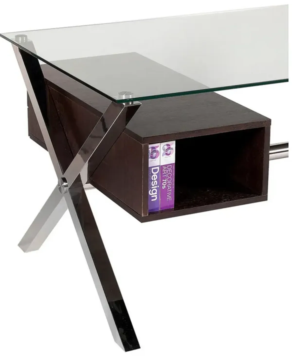 Tia 51 Inch Small Office Desk, Glass Tempered Top, 2 Drawers, Dark Brown - Benzara