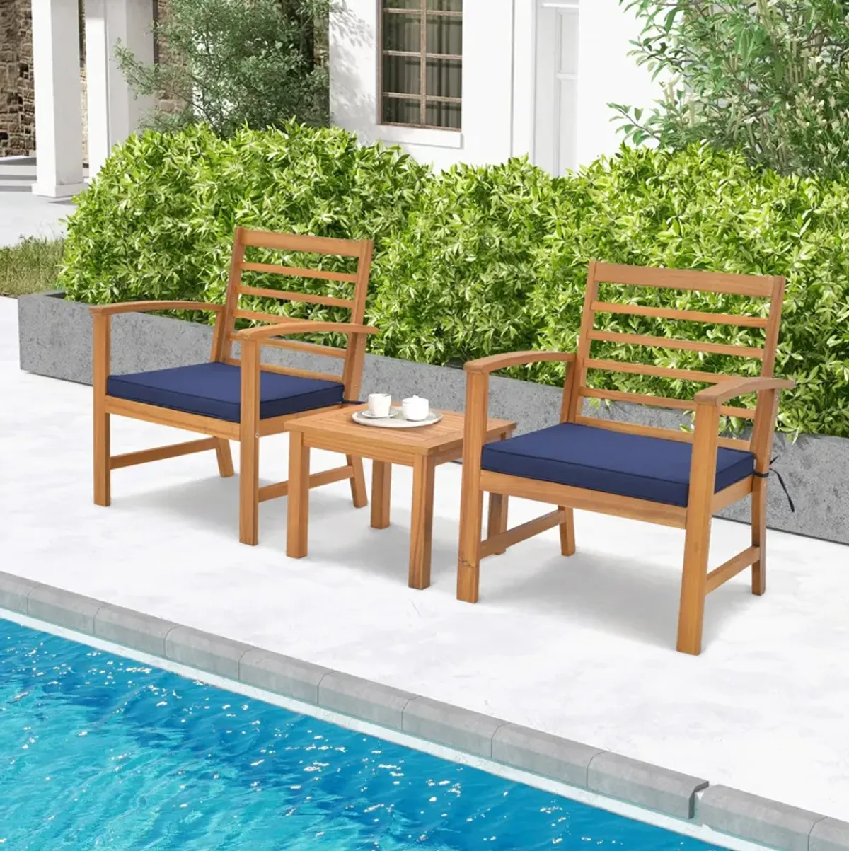 3 Pieces Outdoor Furniture Set with Soft Seat Cushions