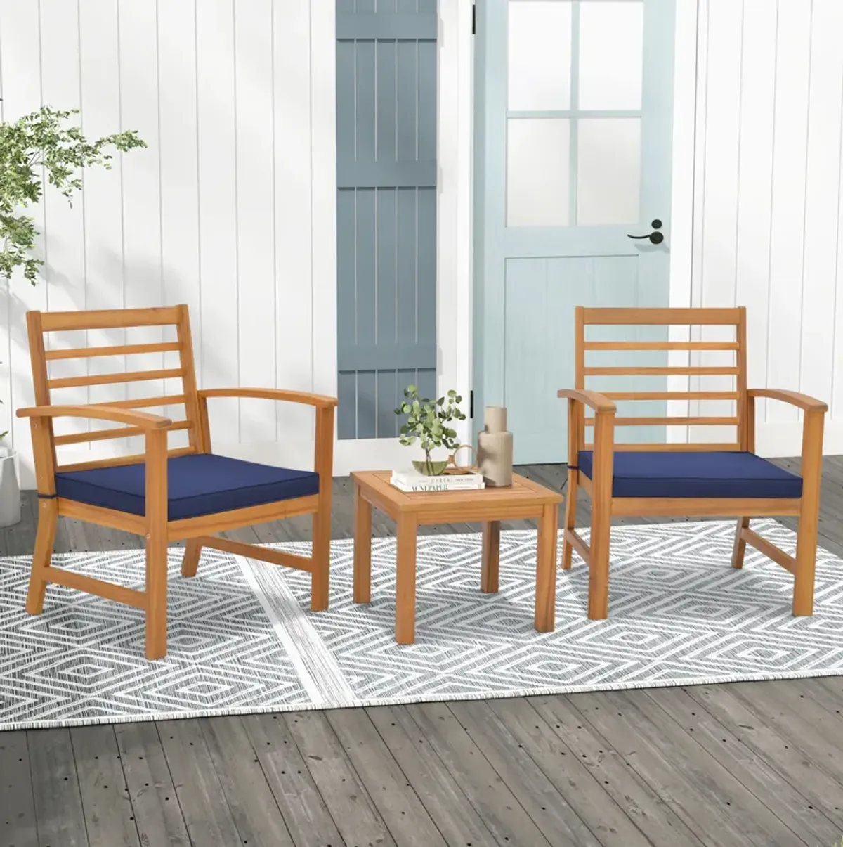 3 Pieces Outdoor Furniture Set with Soft Seat Cushions