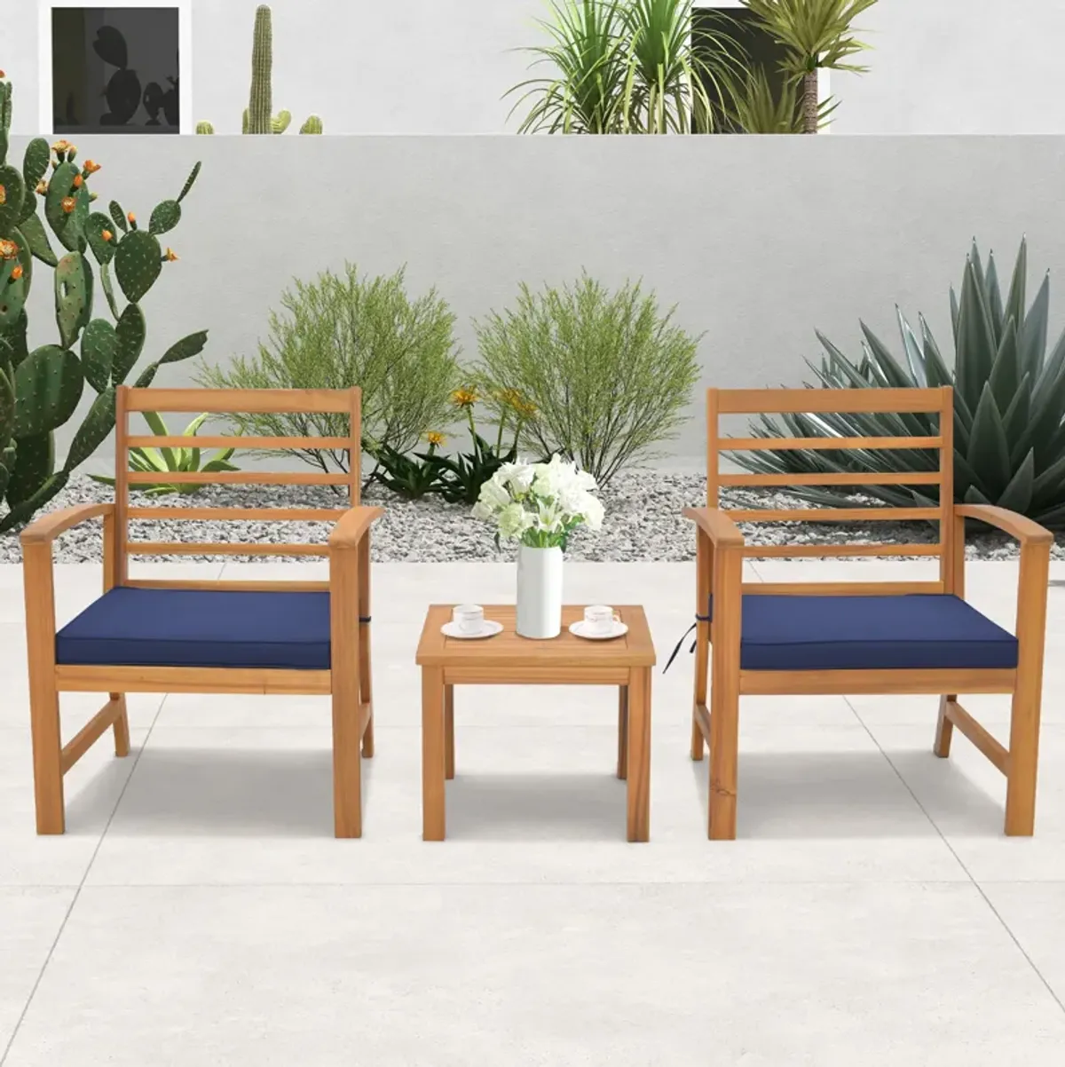 3 Pieces Outdoor Furniture Set with Soft Seat Cushions