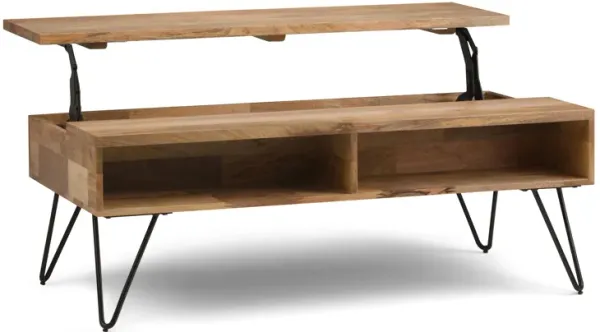 Hunter SOLID MANGO WOOD and Metal 48 inch Wide Rectangle Industrial Lift Top Coffee Table in Natural