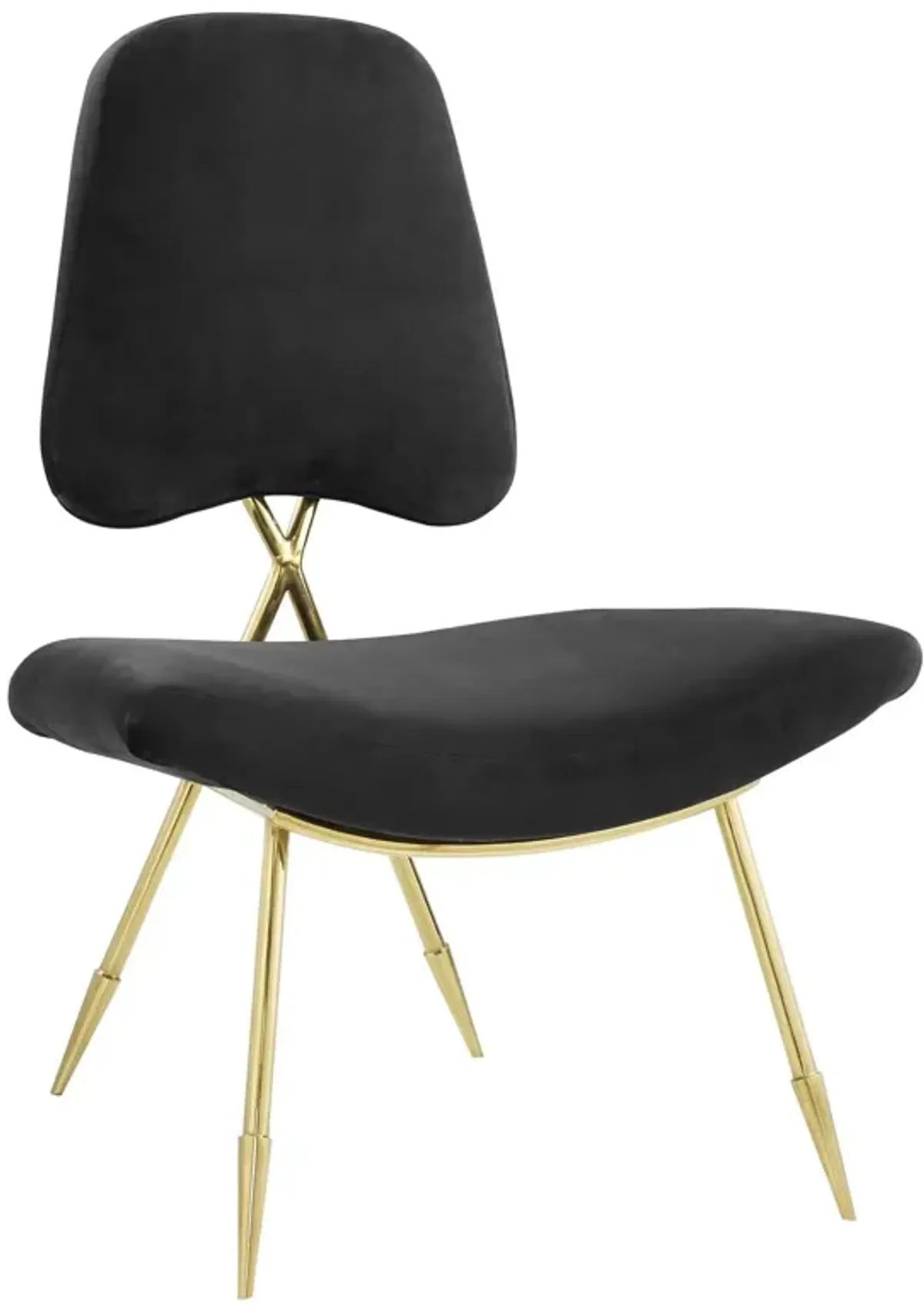 Modway Ponder Performance Velvet Upholstered Modern Lounge Accent Chair in Black with Gold Stainless Steel Legs