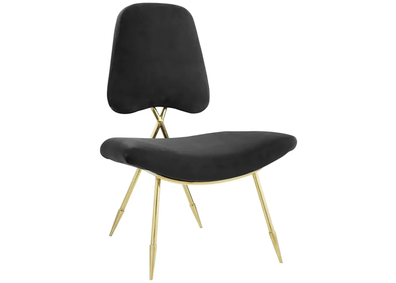 Modway Ponder Performance Velvet Upholstered Modern Lounge Accent Chair in Black with Gold Stainless Steel Legs