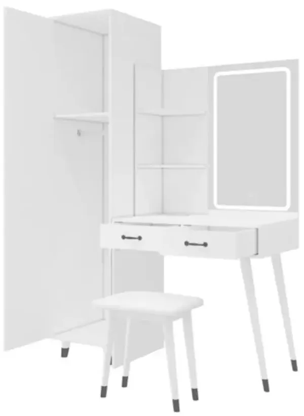 Makeup Vanity Table and Slim Armoire Wardrobe Set – Space-Saving Bedroom Storage and Dressing Combo
