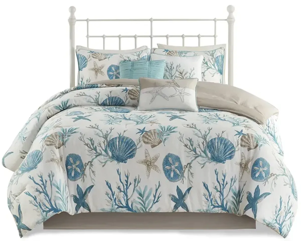 Gracie Mills Koreen 7-Piece Coastal Dreams Cotton Sateen Comforter Set