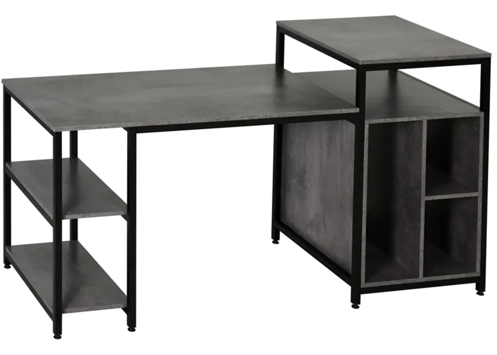 Grey Modern Workstation: 68" Computer Desk with Bookshelf