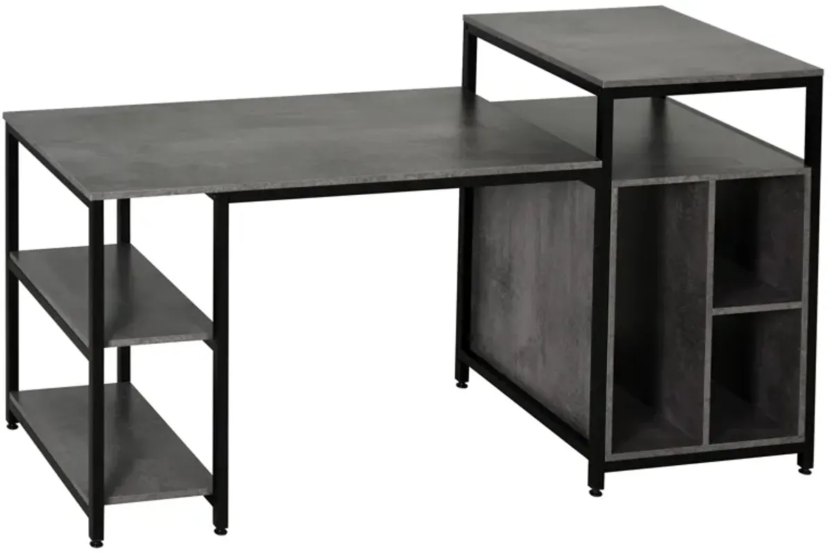 Grey Modern Workstation: 68" Computer Desk with Bookshelf