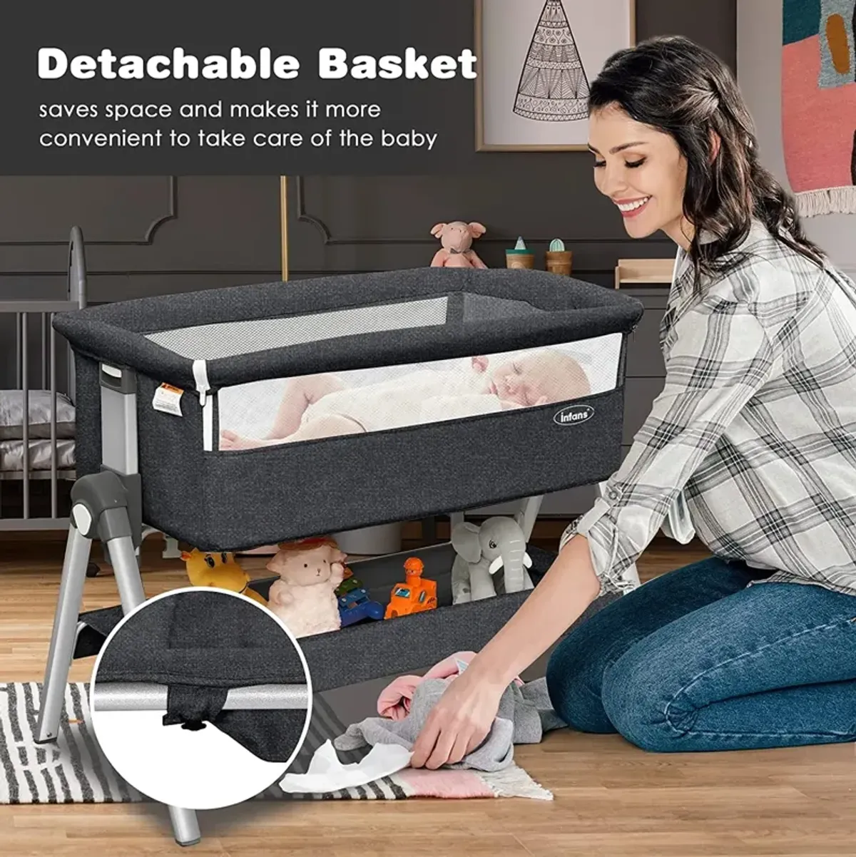 Portable Baby Bedside Sleeper with Adjustable Heights and Angle