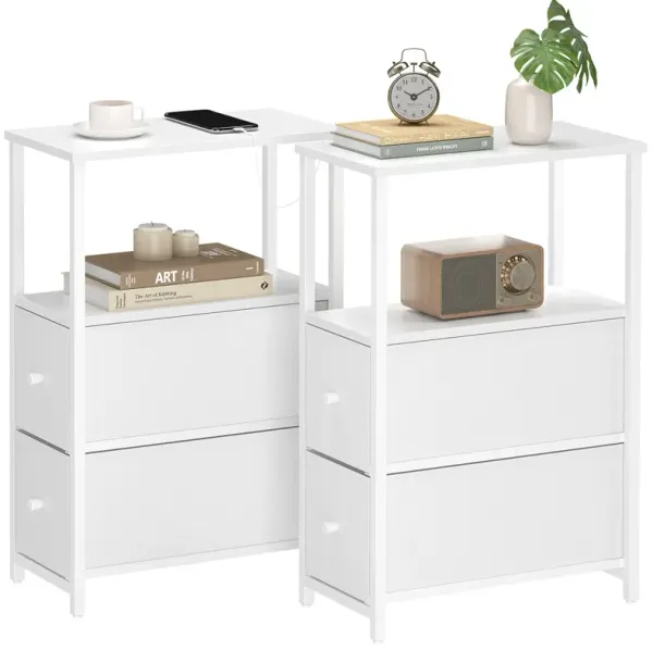 TUTOTAK Small Narrow End Table, Set of 2, Side Table, Nightstand with 2 Cloth Drawers, Couch Table, for Living Room, Bedroom, Be