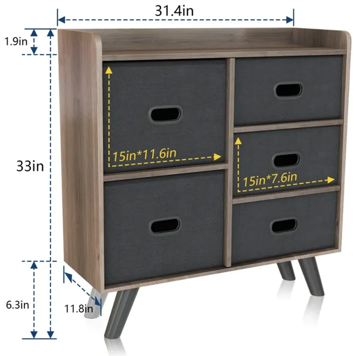 Dresser Organizer Cabinet with 5 Easy Pull Fabric Drawers, Sturdy MDF Frame and Wood Top Closet Storage, Organizer Unit for Homes, Offices, Dormitories