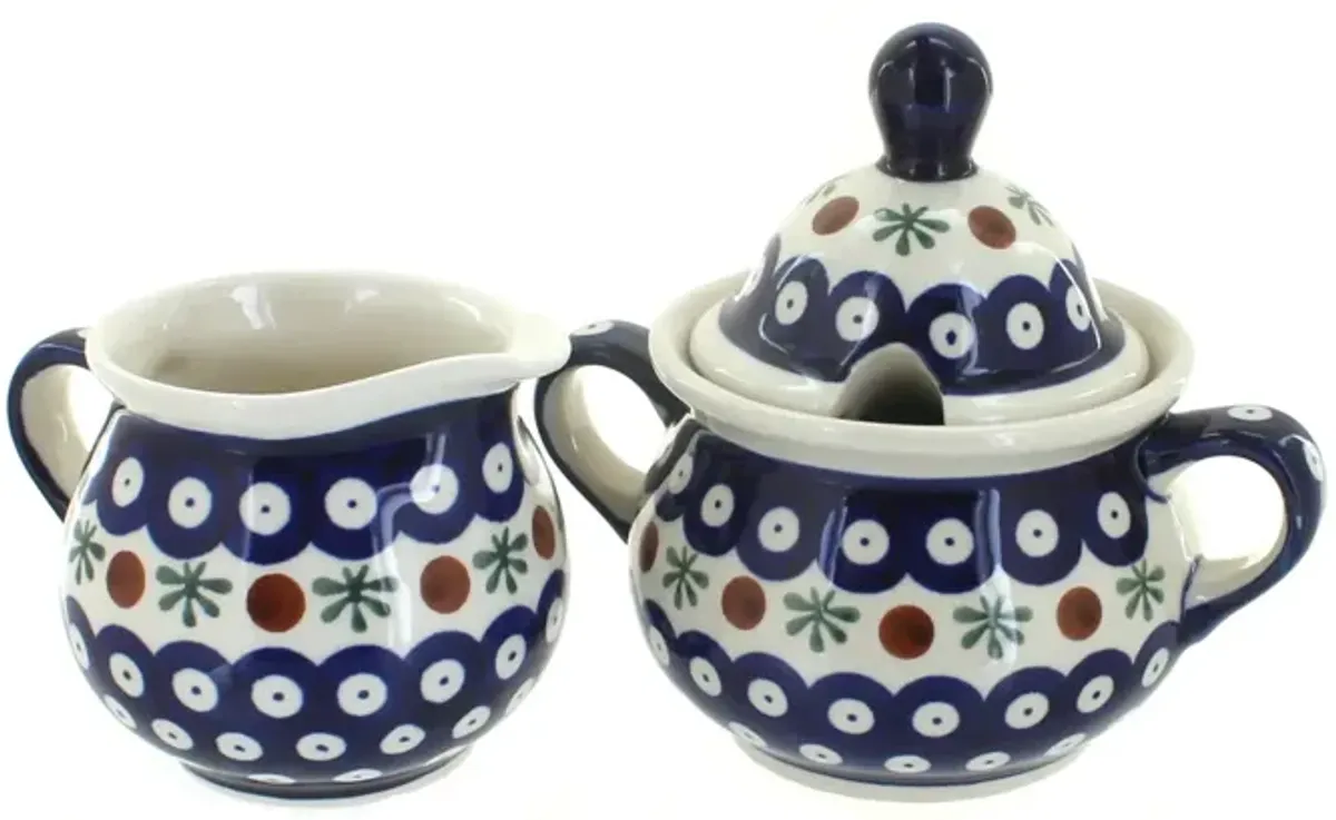 Blue Rose Polish Pottery Nature Cream & Sugar Set