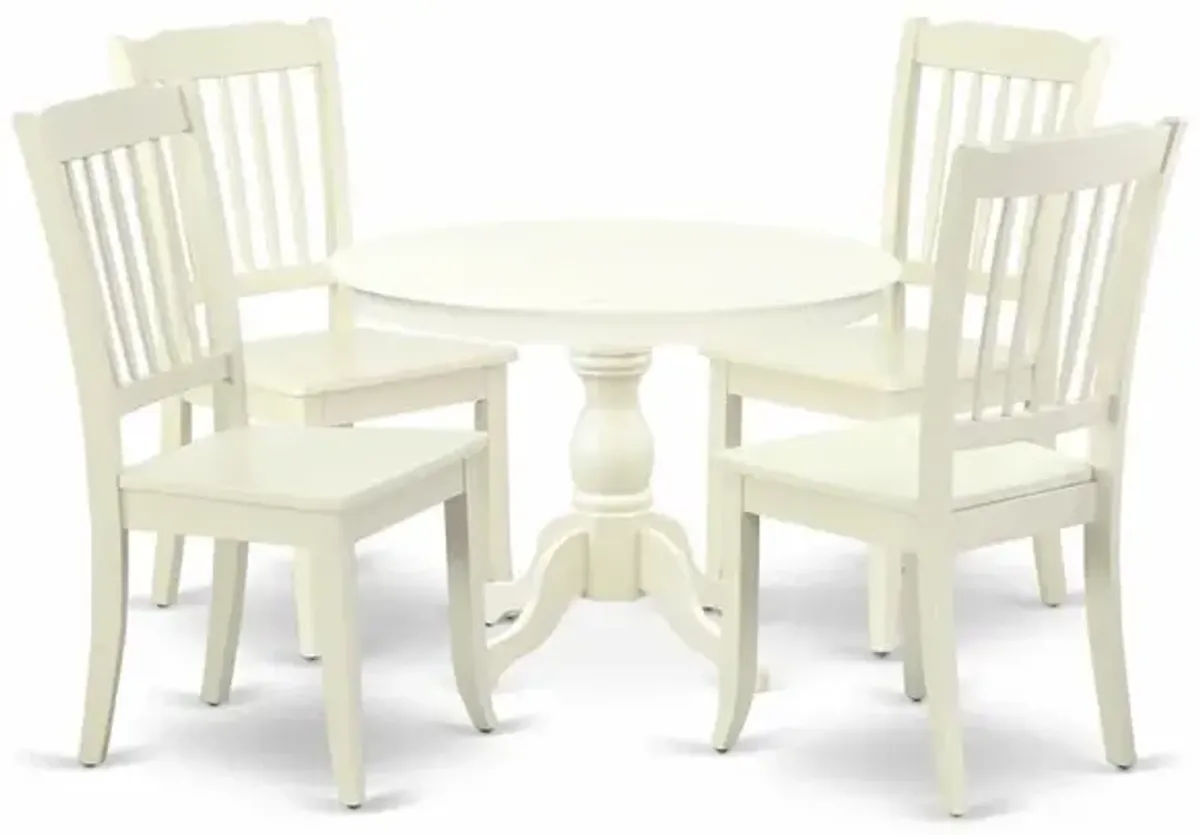 East West Furniture HBDA5-LWH-W 5 Piece Modern Dining Table Set - Linen White Dinning Table and 4 Linen White Kitchen Chairs with Slatted Back - Linen White Finish
