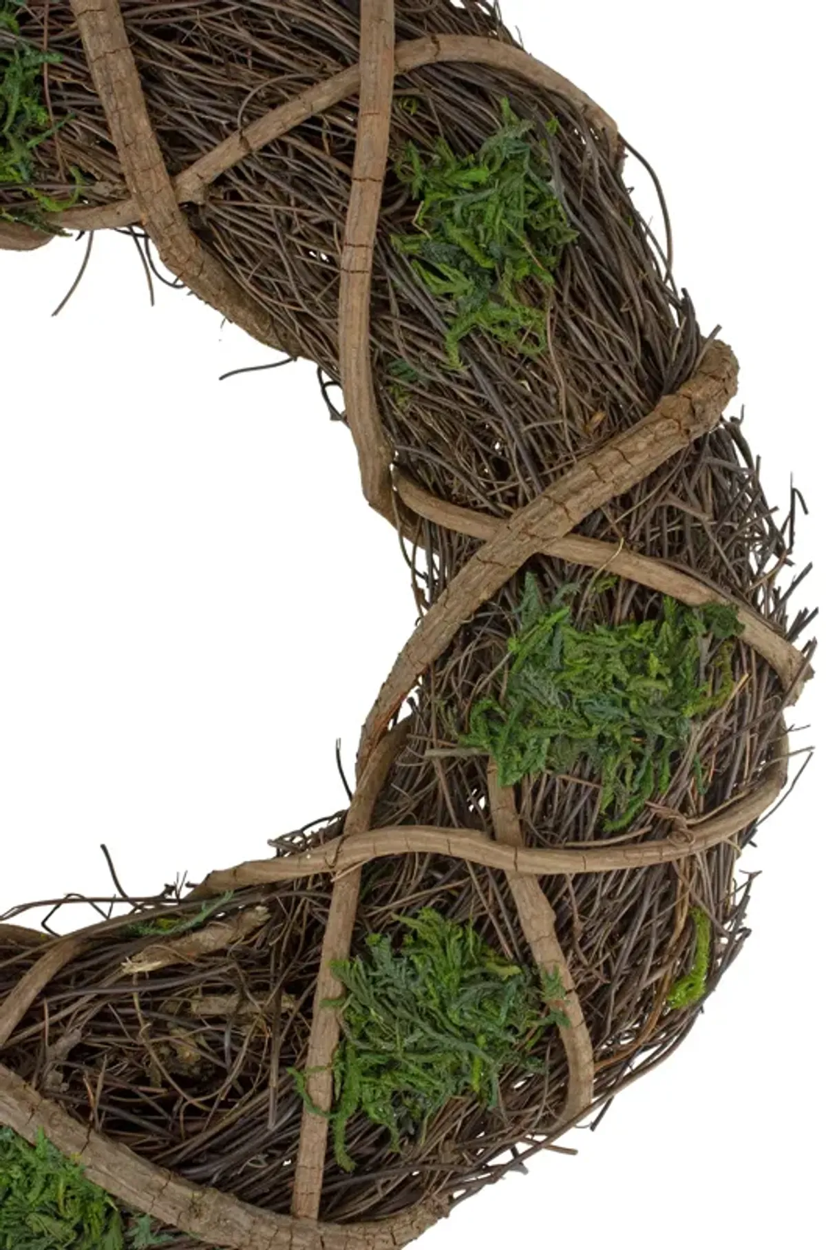 13" Green and Brown Moss and Twig Artificial Spring Wreath - Unlit