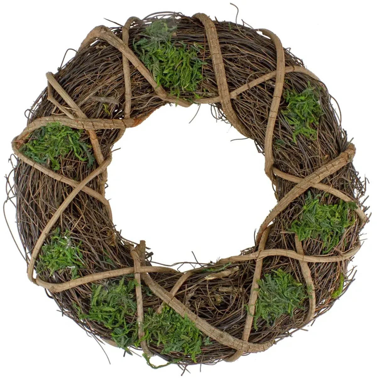 13" Green and Brown Moss and Twig Artificial Spring Wreath - Unlit