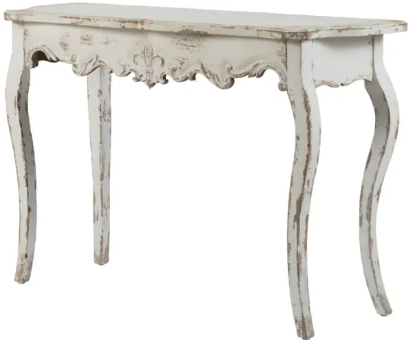 30 Inch Console Table, Fir Wood, Rectangle, Curved Legs, Distressed White-Benzara