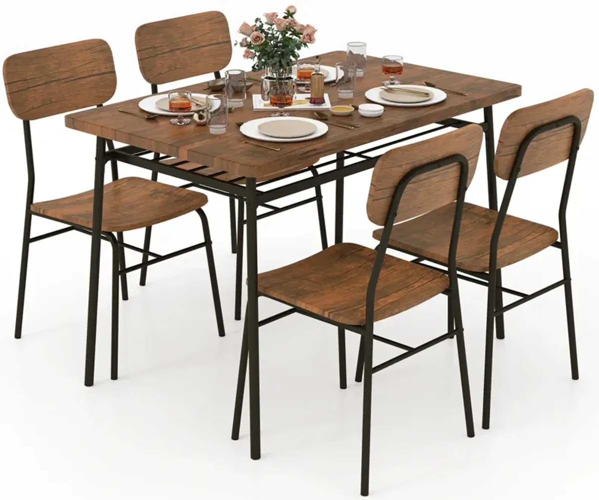 5-Piece Kitchen & Dining Set – Wood Table with Storage Rack and Metal Chairs