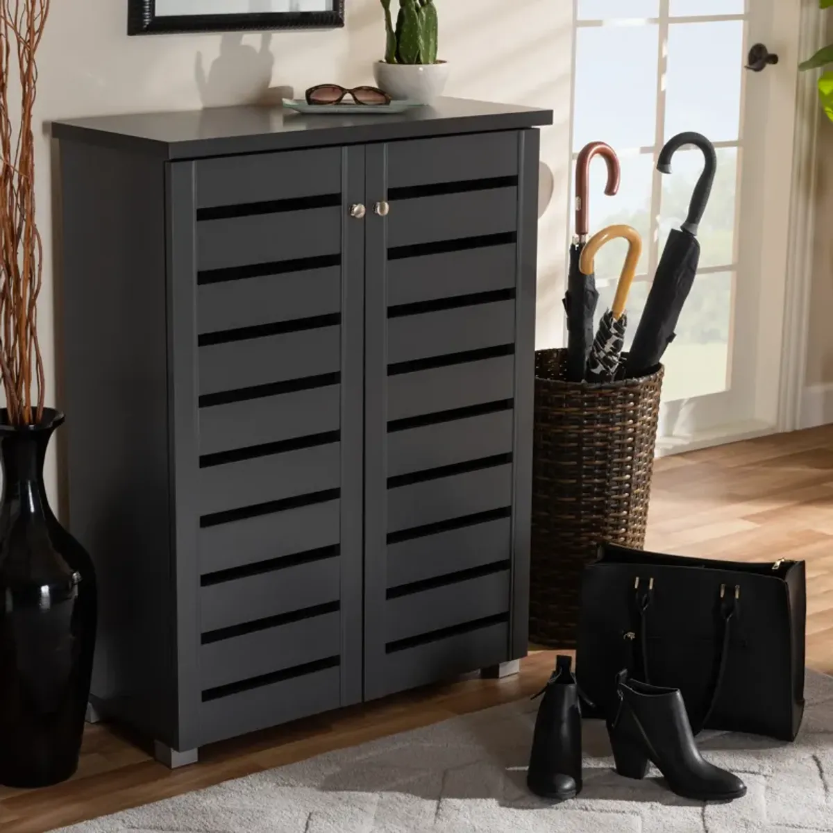 Baxton Studio Adalwin Modern Dark Gray 2 Door Wooden Entryway Shoe Storage Cabinet