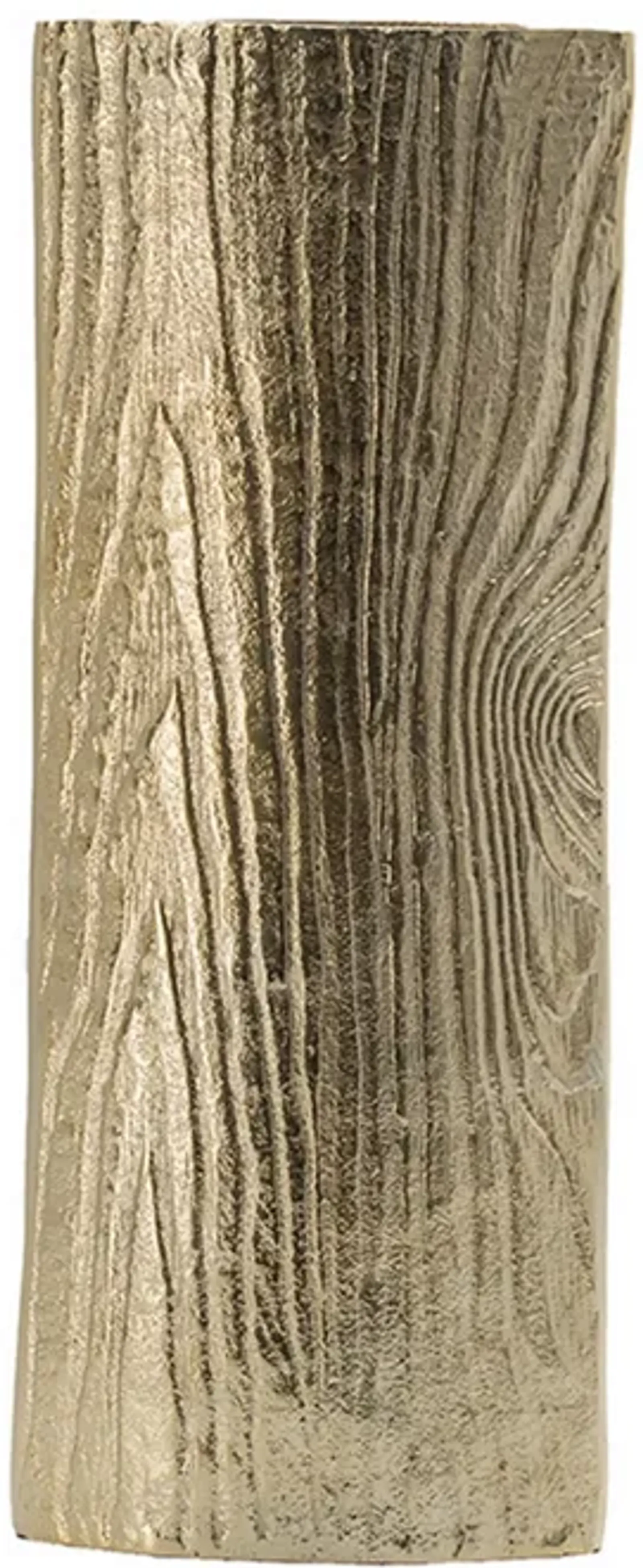 15 Inch Modern Vase, Naturalistic Tree Trunk Texture, Shiny Gold Finish - Benzara