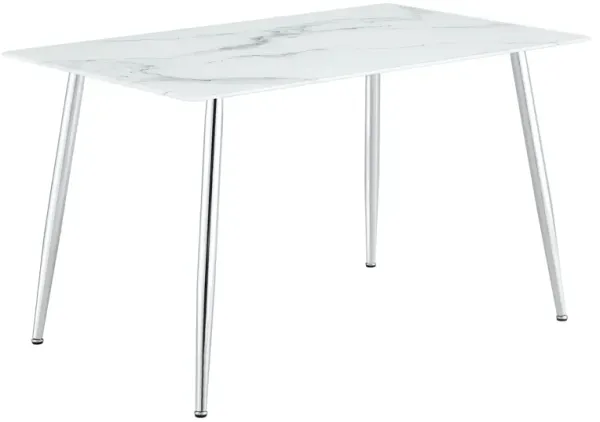 Hivvago Modern Minimalist Rectangular  Marbled Tempered Glass Desktop with  Metal Legs